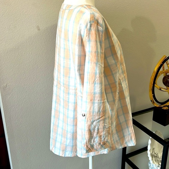 Christopher & Banks plaid pastel three bottom placket front cotton blouse Size L - Picture 4 of 14